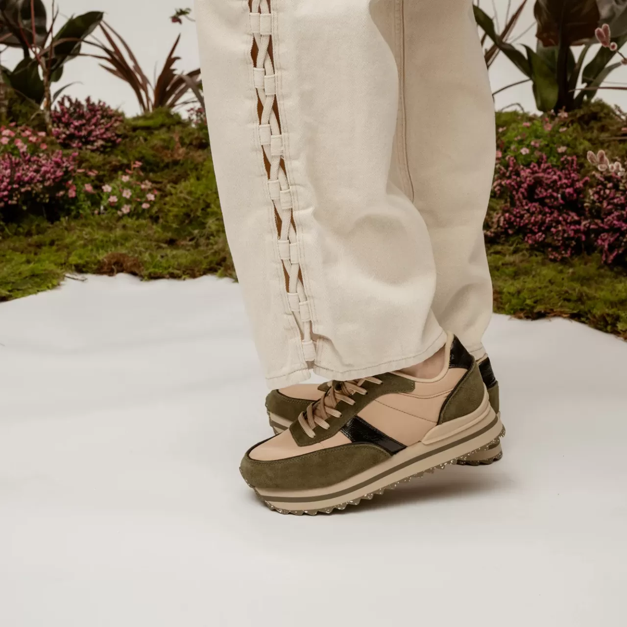 Clearance WODEN Nellie II Metallic Plateau - Coffee Cream/Dark Olive CoffeeCream/DarkOlive